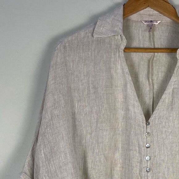 Esqualo Linen Boxy Oversized Fit Button Down Shirt Size M Woven Linen Beach - Picture 4 of 11